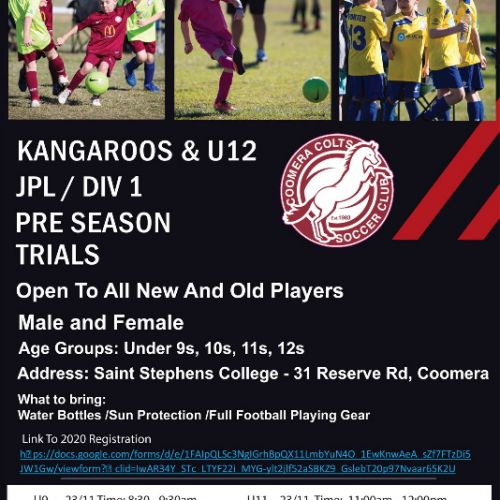 Kangaroos & U12 JPL/Div 1 Pre Season Trials